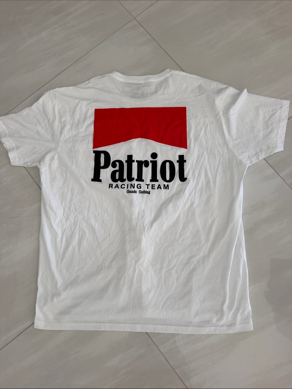 Patriot Racing Tee Bold Red & Black Logo White Cotton T-Shirt CHAADS